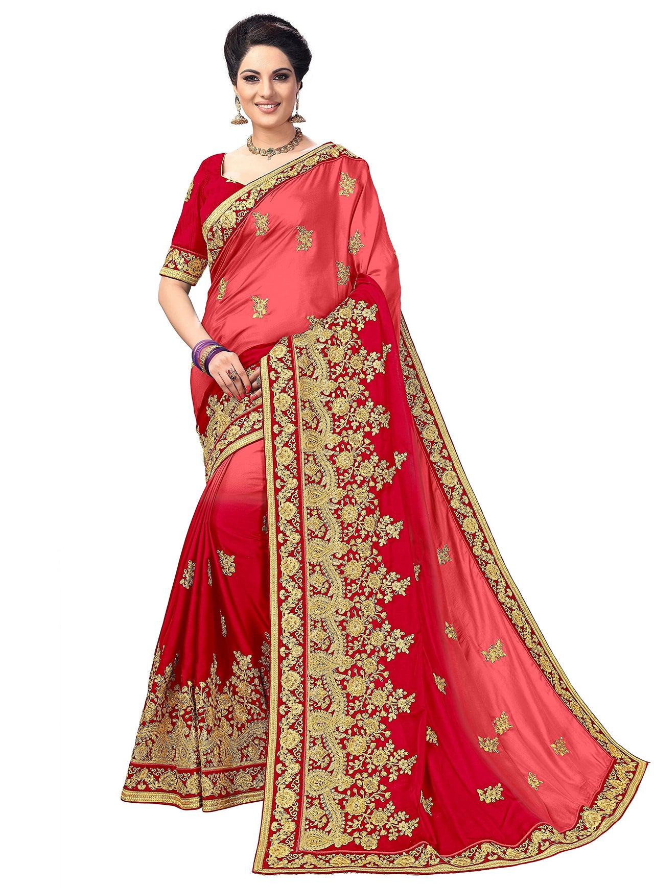 PANASH TRENDS Women's  Barfi Silk Heavy Embroidery Work Saree
