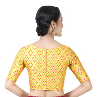 X3 Women's  Brocade Zari Weaving Elbow Length Sleeves Saree Blouse