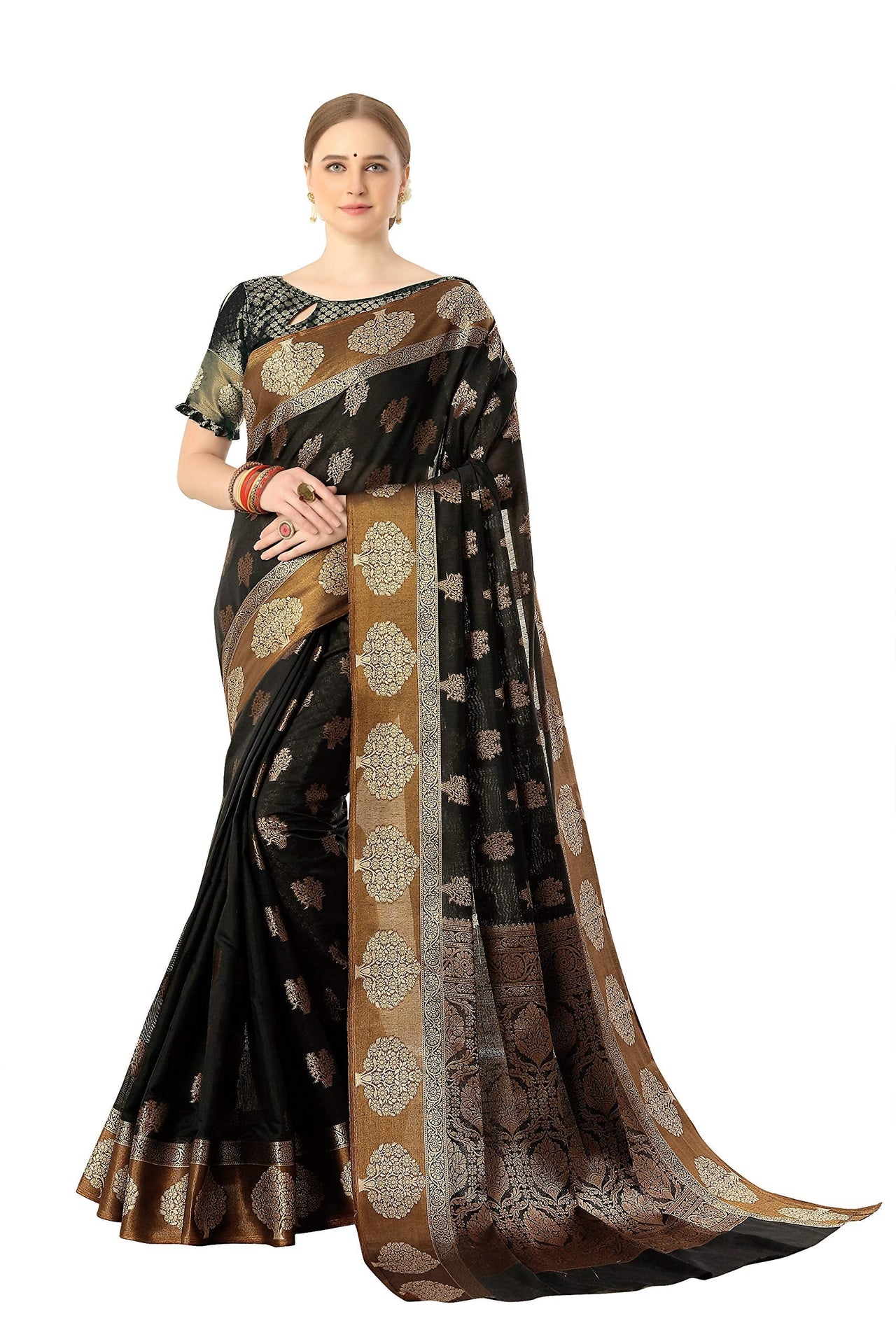 Jaam Silk Fashion Women's  kanjivaram Woven Pattu Silk Blend Saree with Blouse Piece