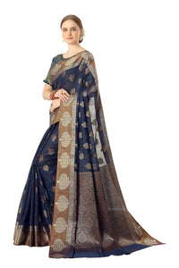 Jaam Silk Fashion Women's  kanjivaram Woven Pattu Silk Blend Saree with Blouse Piece