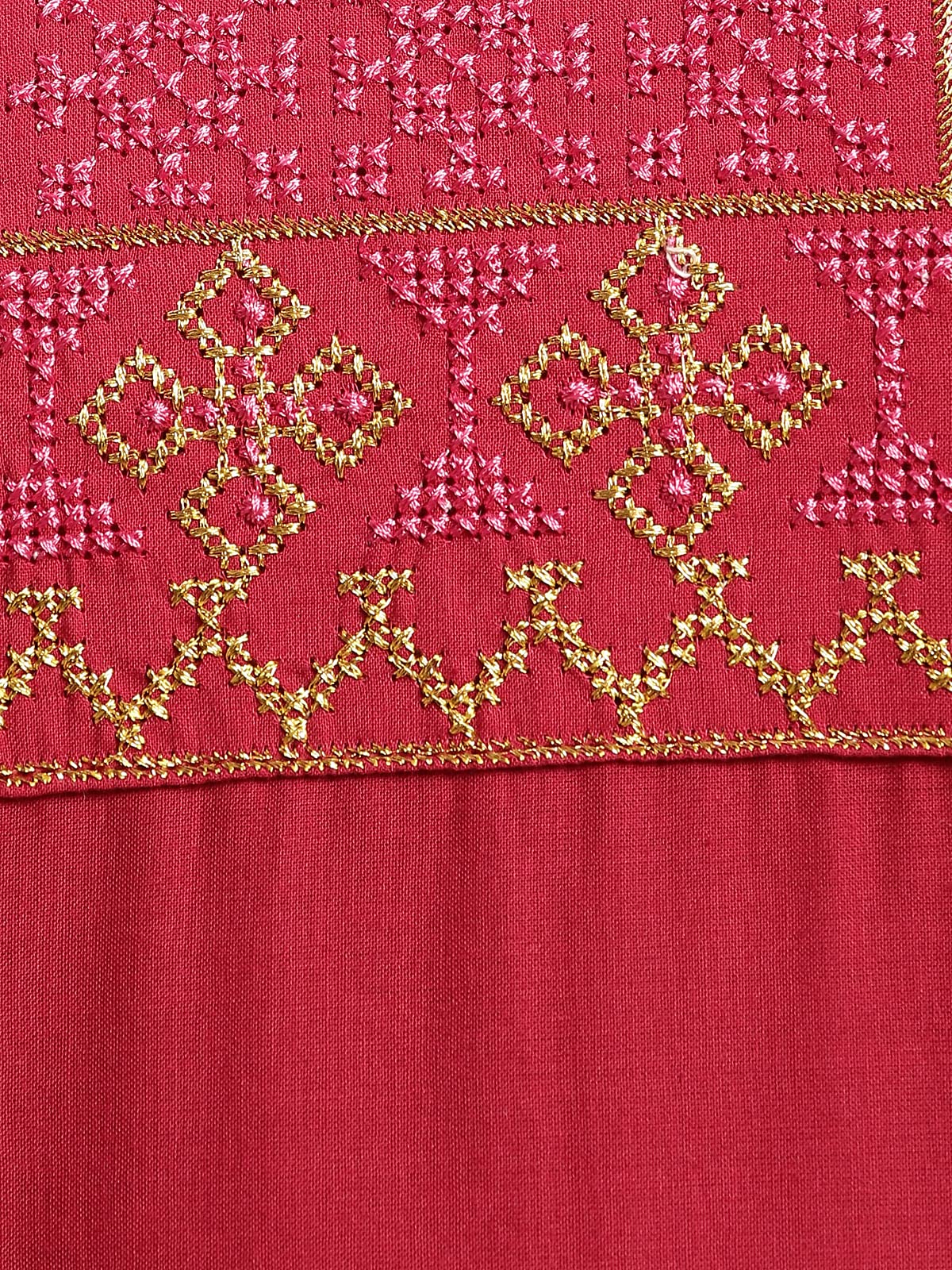 rangita Women 100% Cotton Yoke Zari Embroidered Knee Length Straight Kurti