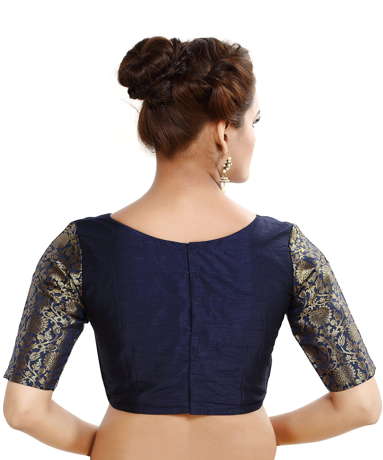 Madhu Fashion Womens Raw Silk Elbow Length Sleeve Readymade Saree Blouse