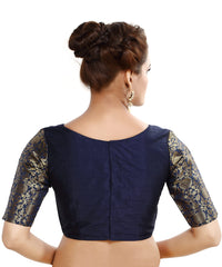 Madhu Fashion Womens Raw Silk Elbow Length Sleeve Readymade Saree Blouse