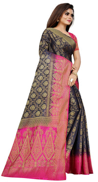 iZibra Women's  Pure Kanjivaram Silk Sraee Kanchipuram Pattu Sarees With Blouse Piece