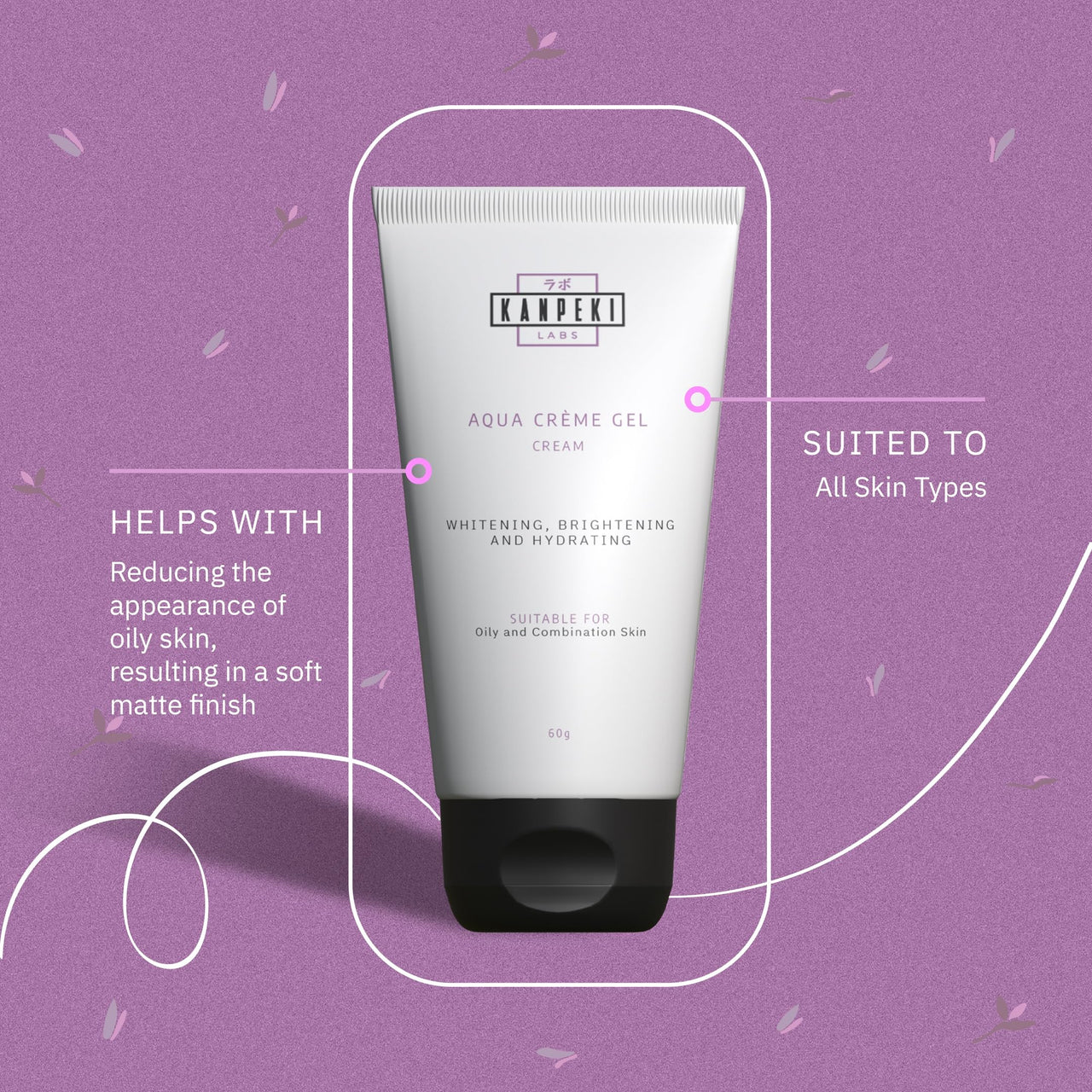 Kanpeki Labs Aqua Crème Gel Face Cream | Ultra-Light Oil-Free Moisturizer with Matte Finish | For Oily & Combination Skin | Brightening, Purifying & Blemish Care 60g