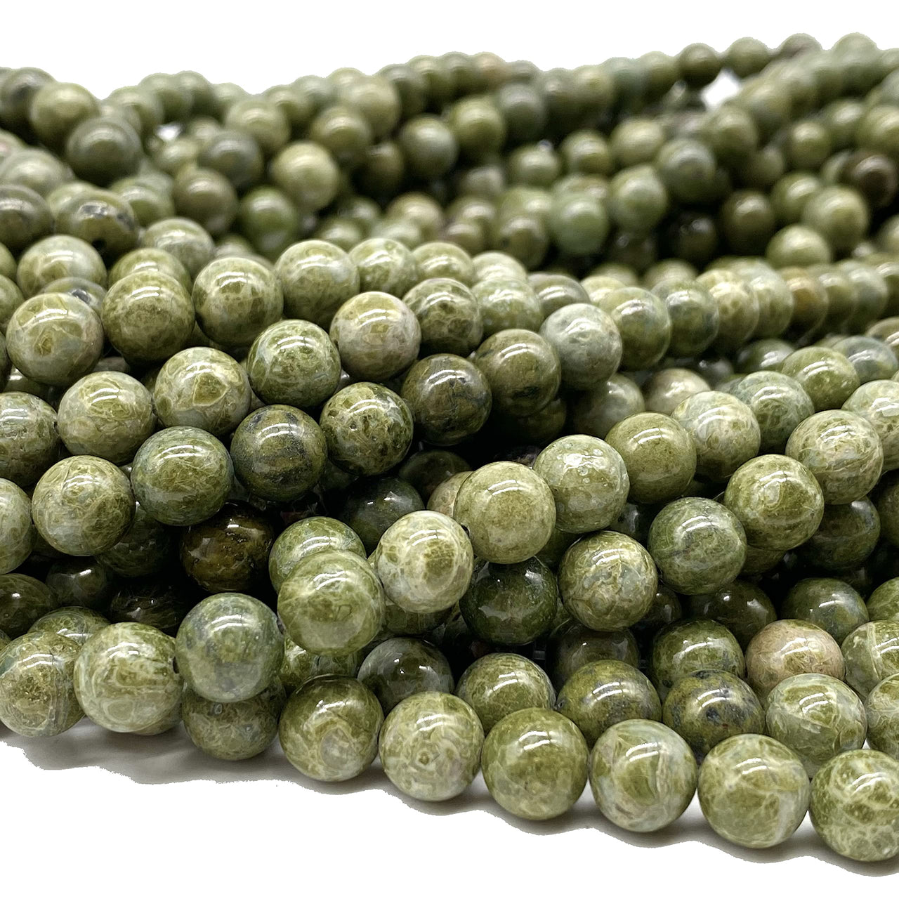 ABCGEMS African Light-Green Brecciated Jasper Beads (Gorgeous Veined Patterns in Beige) Healing Chakra Energy Crystal Stone Ideal for Bracelet Necklace Ring DIY Jewelry Making Craft Smooth Round 8mm Light-Green Brecciated Jasper (From Africa)