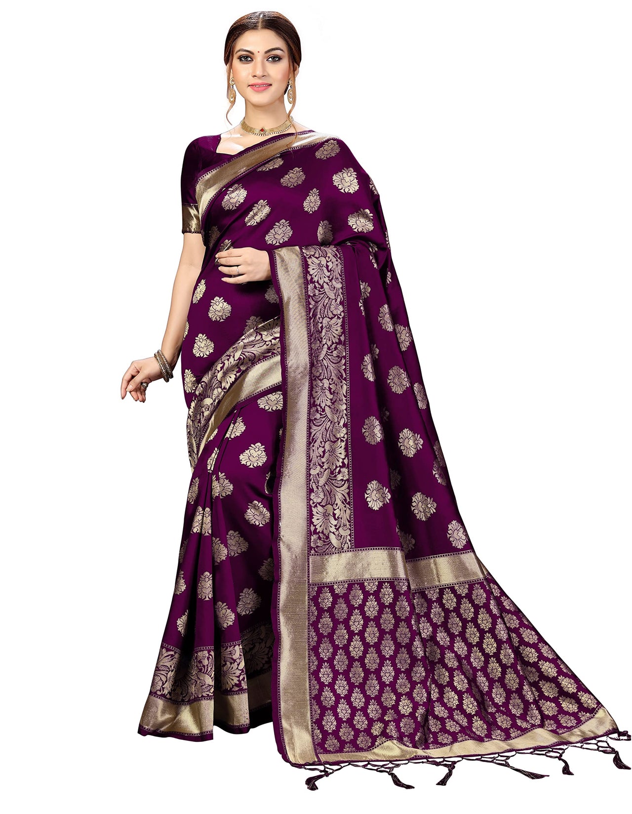 PANASH TRENDS Women's  Kanchipuram Banarasi Art Silk Saree with Blouse Piece