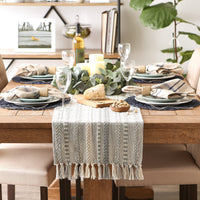 DII Farmhouse Braided Stripe Table Runner Collection, 15x72 (15x77, Fringe Included), Cool Gray 15x72