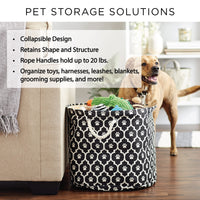 Bone Dry Pet Storage Collection Paw and Bone Print, Small Round, 9x12x12, Aqua Trellis Small Round, 9x12x12