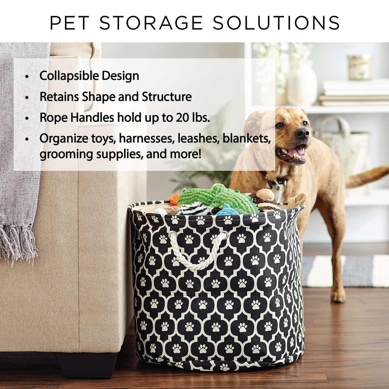 Bone Dry 5511 Pet Storage Collection Paw and Bone Print, Medium Round, Nautical Blue Medium Round, 12x15x15"