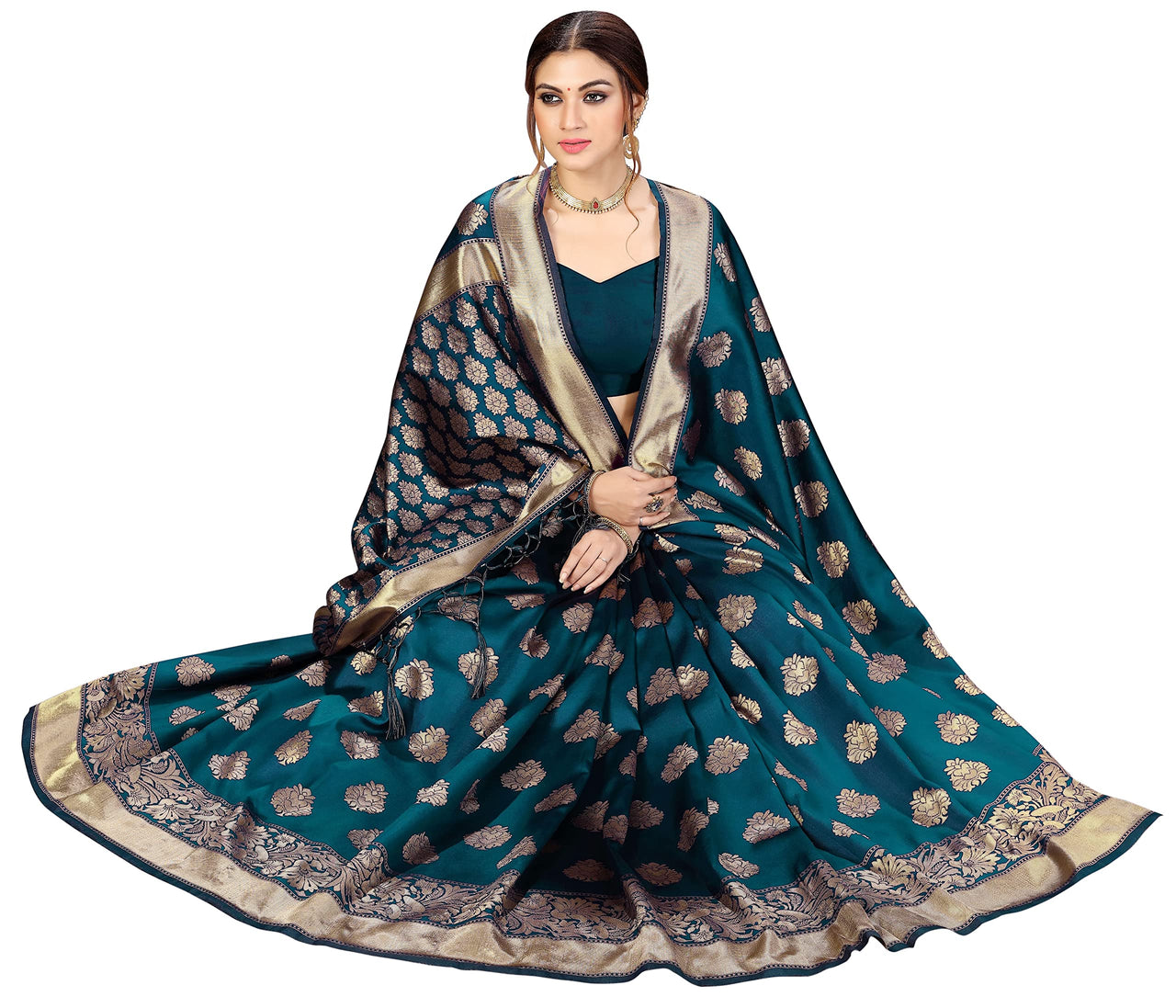 PANASH TRENDS Women's  Kanchipuram Banarasi Art Silk Saree with Blouse Piece