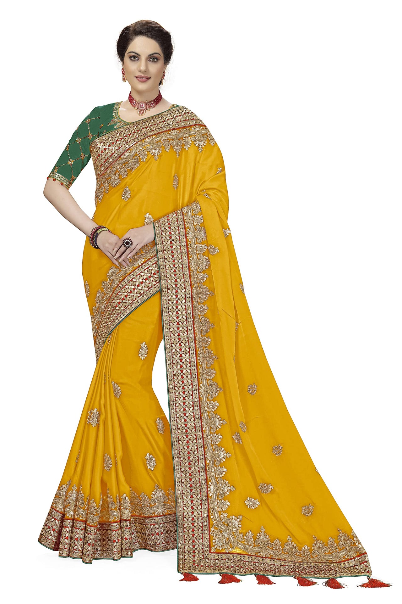 Nivah Fashion Women's  Satin Embroidery Saree with Heavy Work Blouse Piece