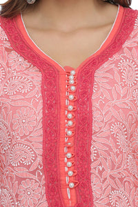 Ada Women's  Hand Embroidered Faux Georgette Lucknowi Chikankari Kurti with Slip