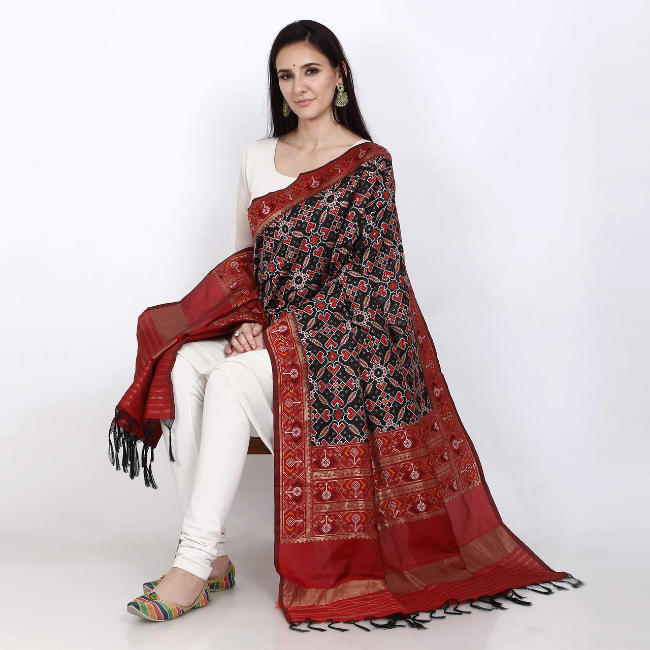 KAPAAHA Women's  Woven Silk Blend Patola Dupatta/Chunni