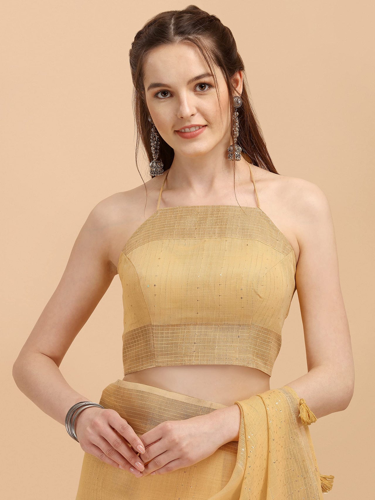 DUNGRANI Women's  Linen Saree With Blouse Piece