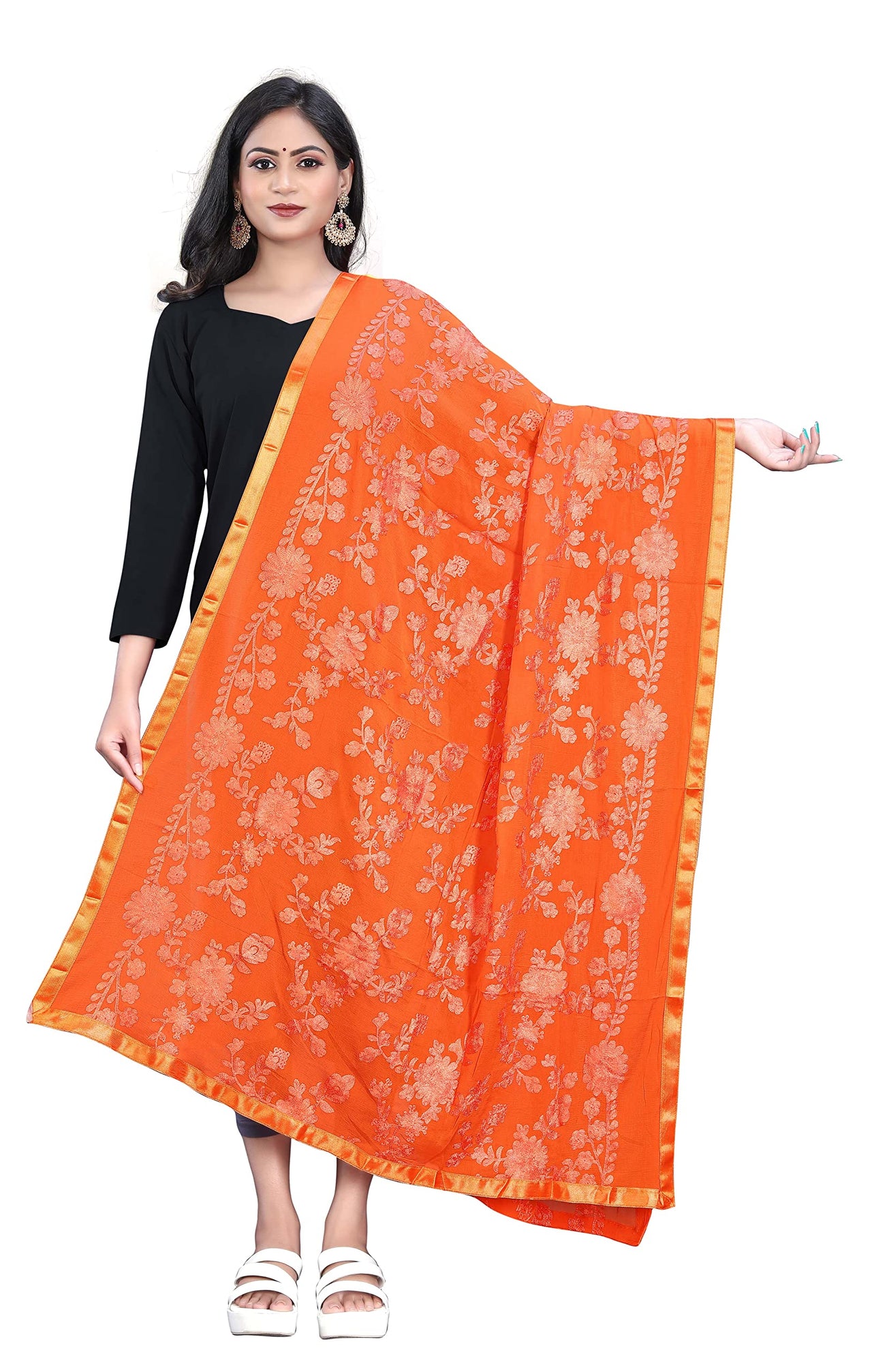 AKSHAR LLC Women's  Embroidered Chiffon Dupatta