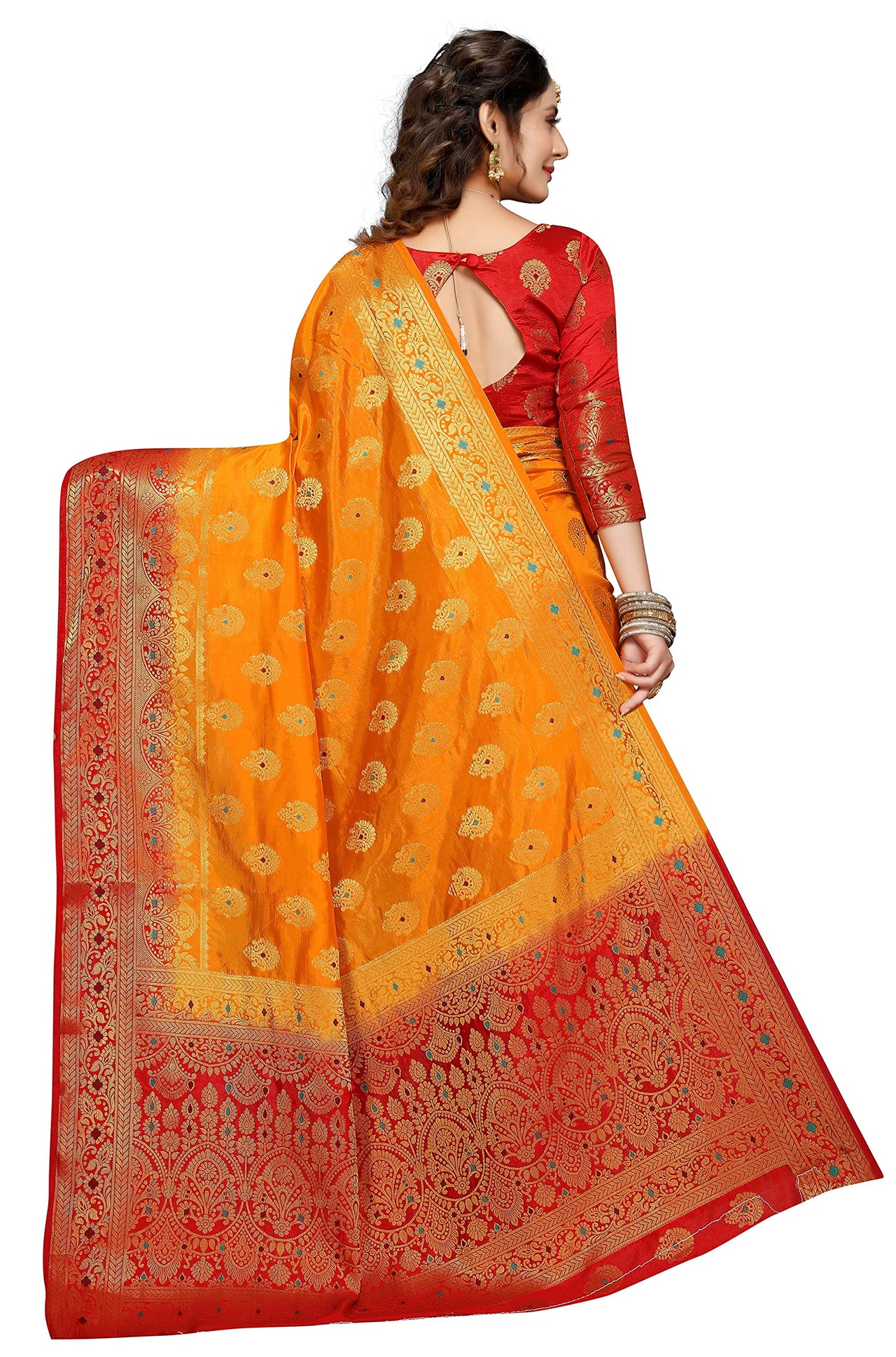 C J Enterprise Women's  Kanchipuam Pattu Pure Kanjivaram Silk Sarees For Wedding With Blouse Piece (perashooot paithani)