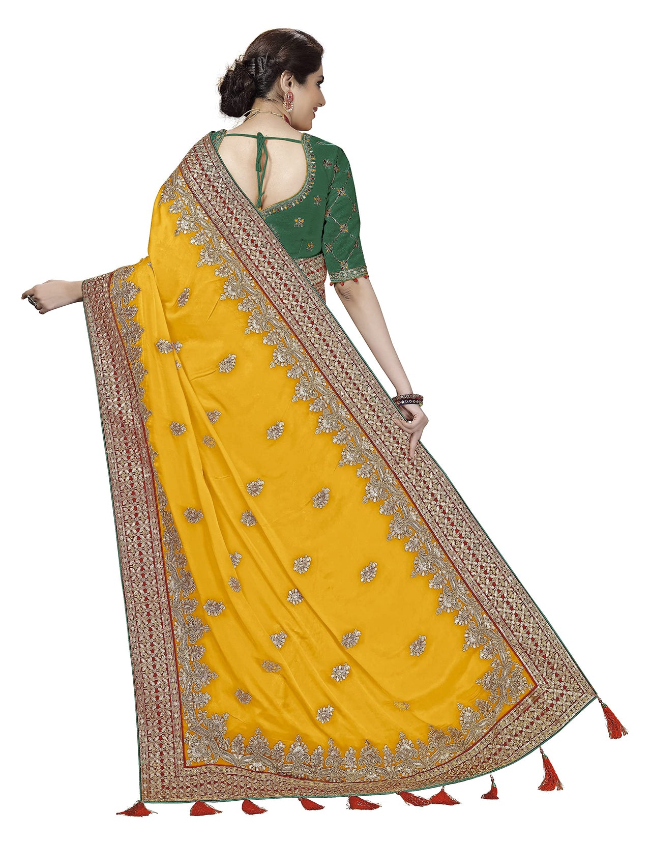 Nivah Fashion Women's  Satin Embroidery Saree with Heavy Work Blouse Piece