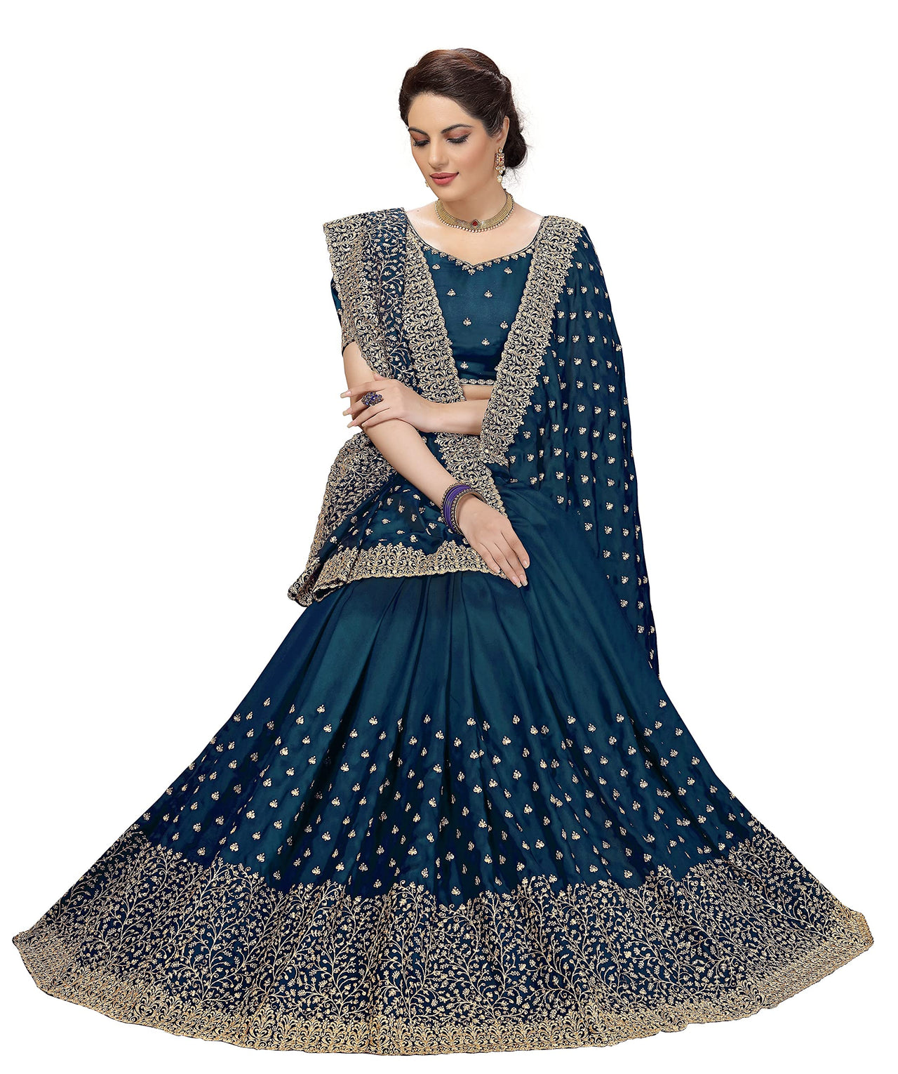 PANASH TRENDS Women's  Heavy Embroidered Silk Saree Women