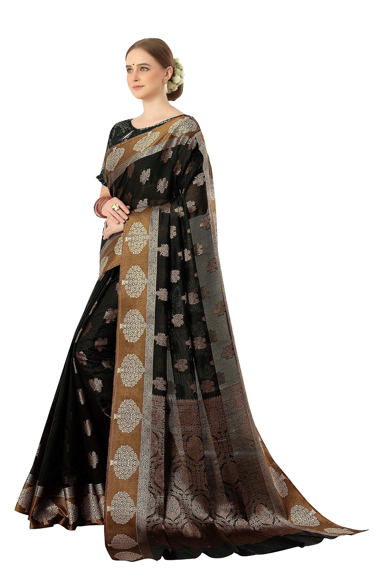 Jaam Silk Fashion Women's  kanjivaram Woven Pattu Silk Blend Saree with Blouse Piece