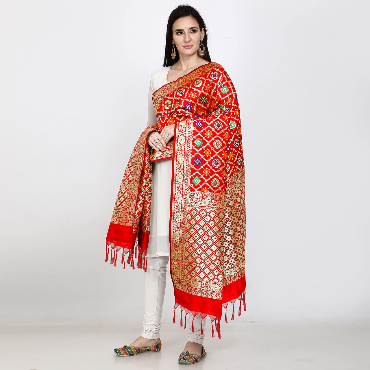 Kapaaha Women's  Woven Silk Blend Banarasi Zari Dupatta/Chunni, Width 45 Inch, Length 2.5 Meter