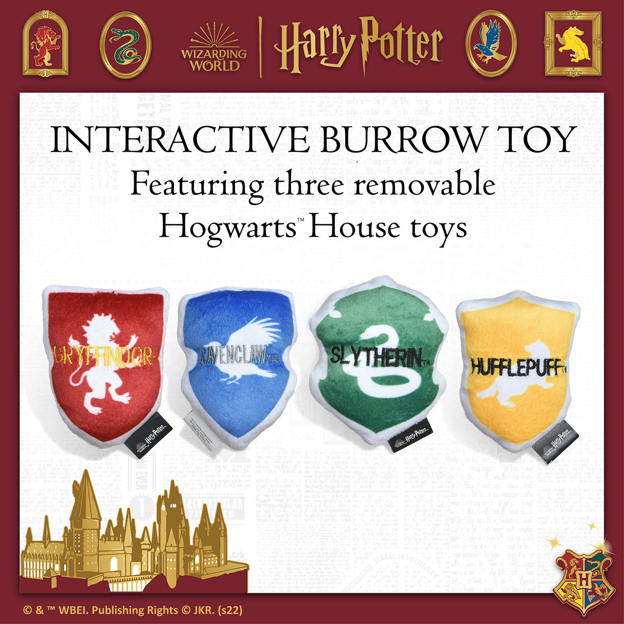 Harry Potter House Sorting Hat Burrow Pet Toy | Dog Toy Sorting Hat with House Plush Removable Parts | Sorting Hat Burrow Toy for Dogs | Crinkle Dog Toy, Dog Chew Toys 10 inch