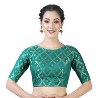 X3 Women's  Brocade Zari Weaving Elbow Length Sleeves Saree Blouse