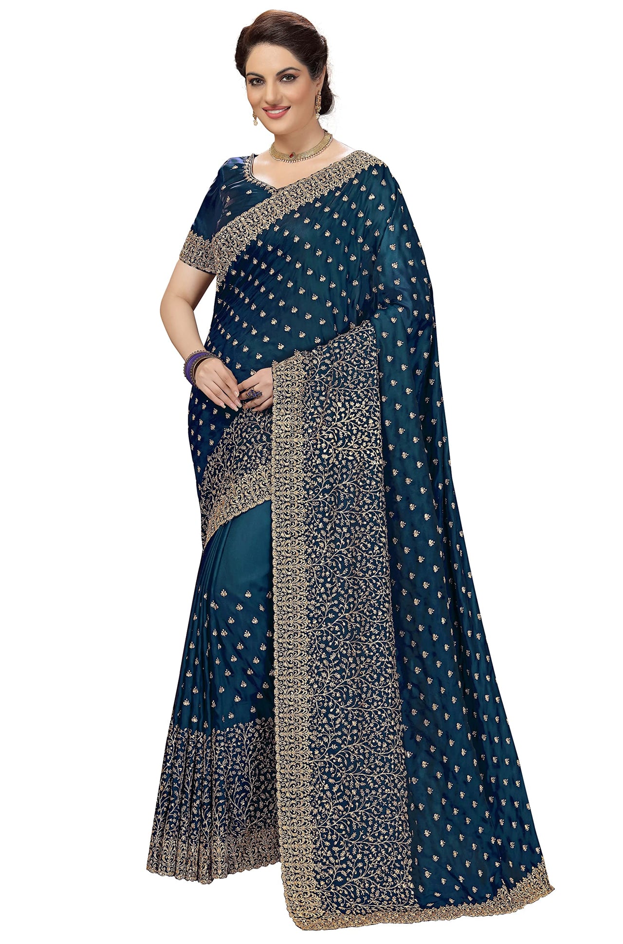 PANASH TRENDS Women's  Heavy Embroidered Silk Saree Women