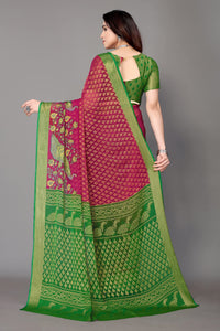 Winza Designer Women's  Chiffon Brasso Floral Printed Saree with Blouse Piece