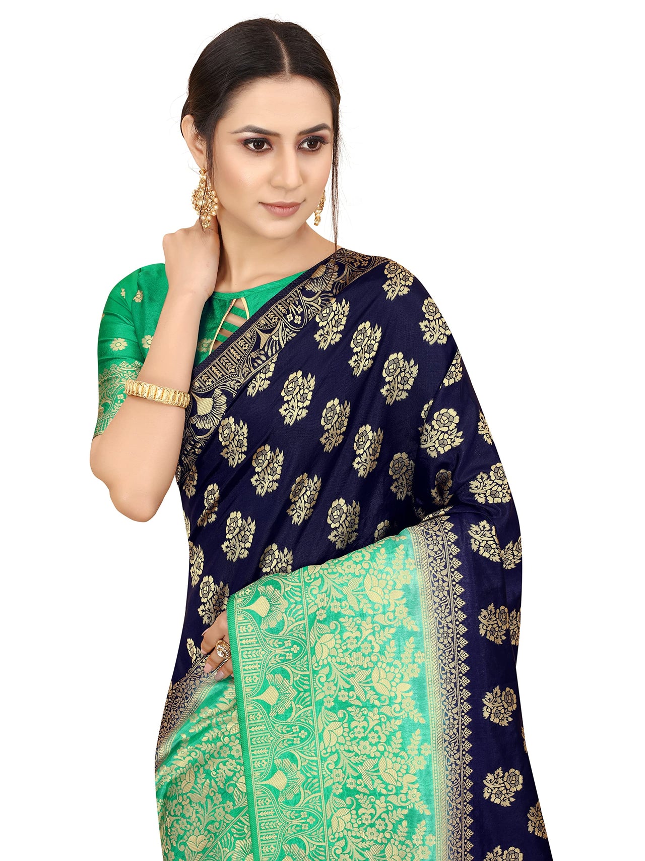 SATYAM WEAVES Women's  Banarasi Cotton Silk Saree With Blouse Piece