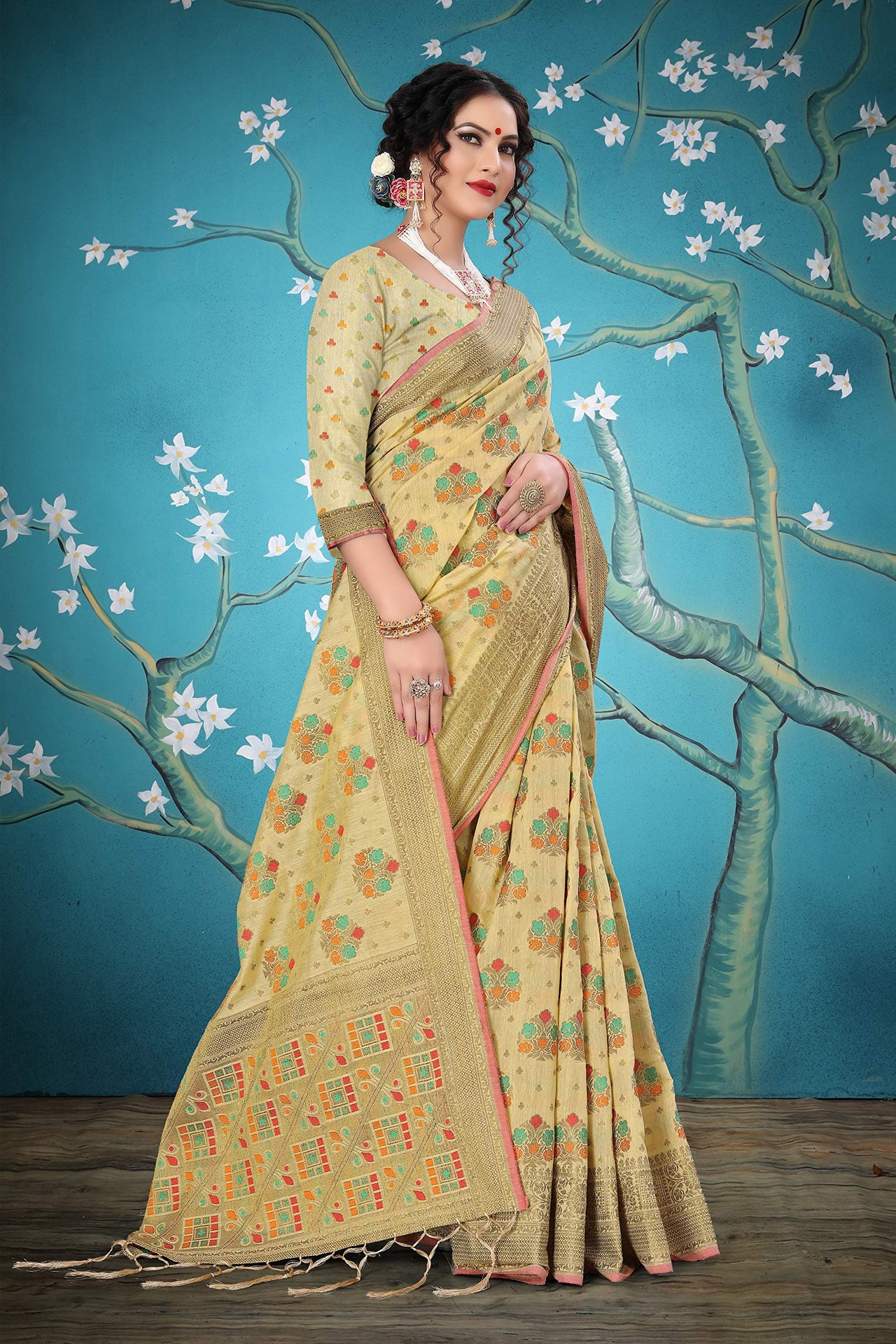 Divine International Trading Co Women's  Chanderi Saree With Blouse Piece