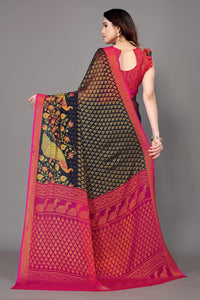 Winza Designer Women's  Chiffon Brasso Floral Printed Saree with Blouse Piece