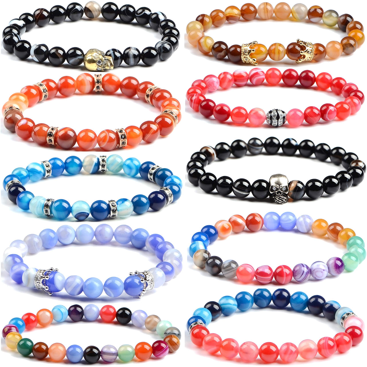 Massive Beads 140PCS 6MM Natural Crystal Beads Stripe Agate Gemstone Round Loose Energy Healing Beads with Free Crystal Stretch Cord for Jewelry Making (Stripe Agate, 6MM)