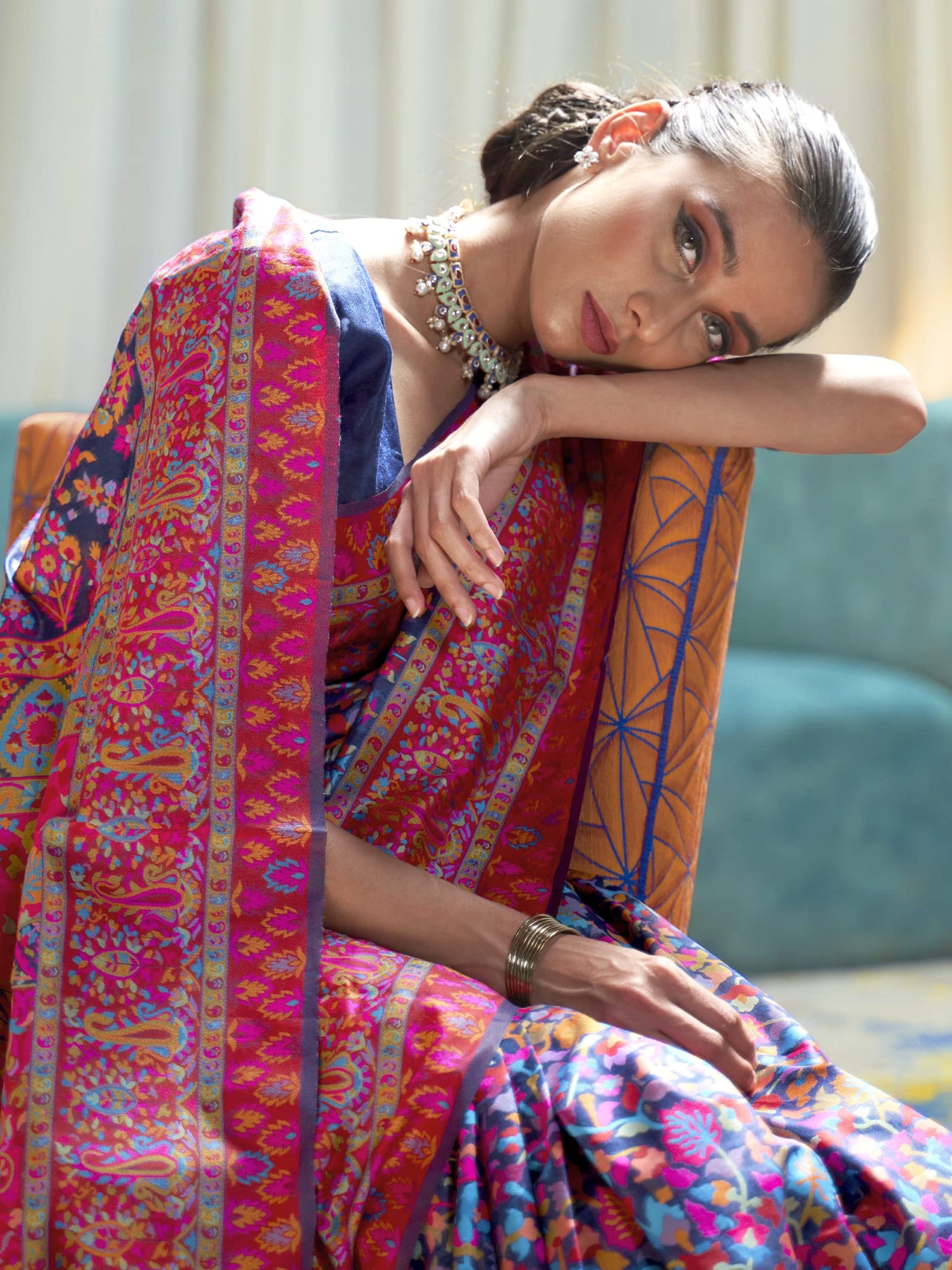 AKHILAM Women's  Banarasi Cotton Blend Saree With Blouse Piece