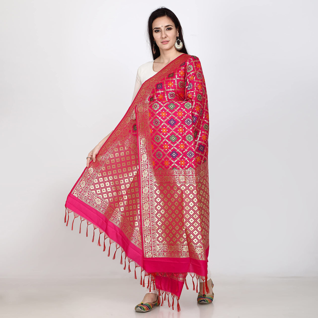 Kapaaha Women's  Woven Silk Blend Banarasi Zari Dupatta/Chunni, Width 45 Inch, Length 2.5 Meter