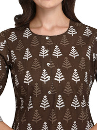 FIORRA Women's  Brown Straight Cotton Kurta with Palazzo and Dupatta