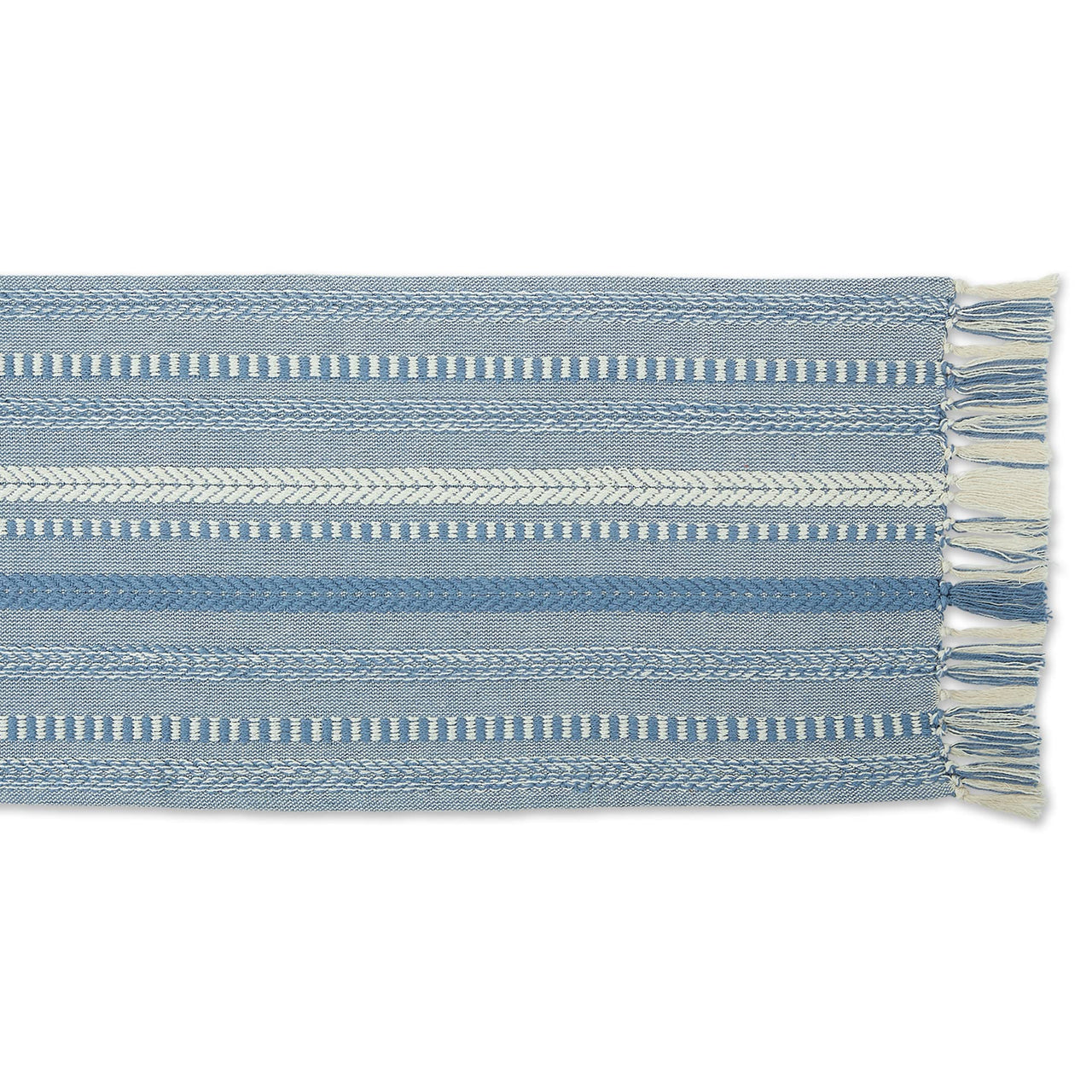 DII Farmhouse Braided Stripe Table Runner Collection, 15x72 (15x77, Fringe Included), Stonewash Blue 15x72" (15x77", Fringe Included) Striped