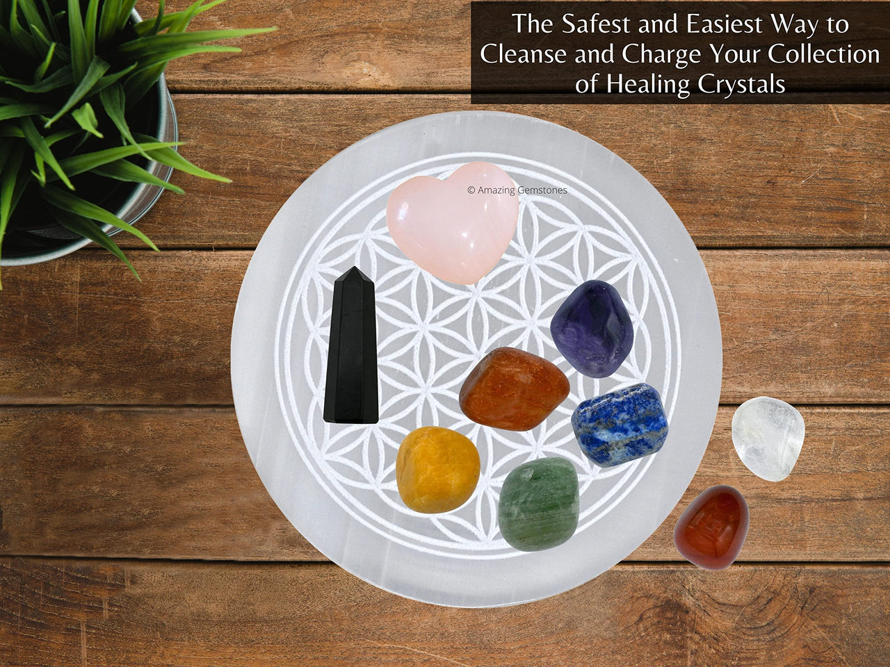 Selenite Crystal Charging Plate For Crystals And Healing Stones, 4.5" Selenite Crystal Plate Engraved Flower of Life Coaster For Home Office Table Decor (Selenite Round Disc)