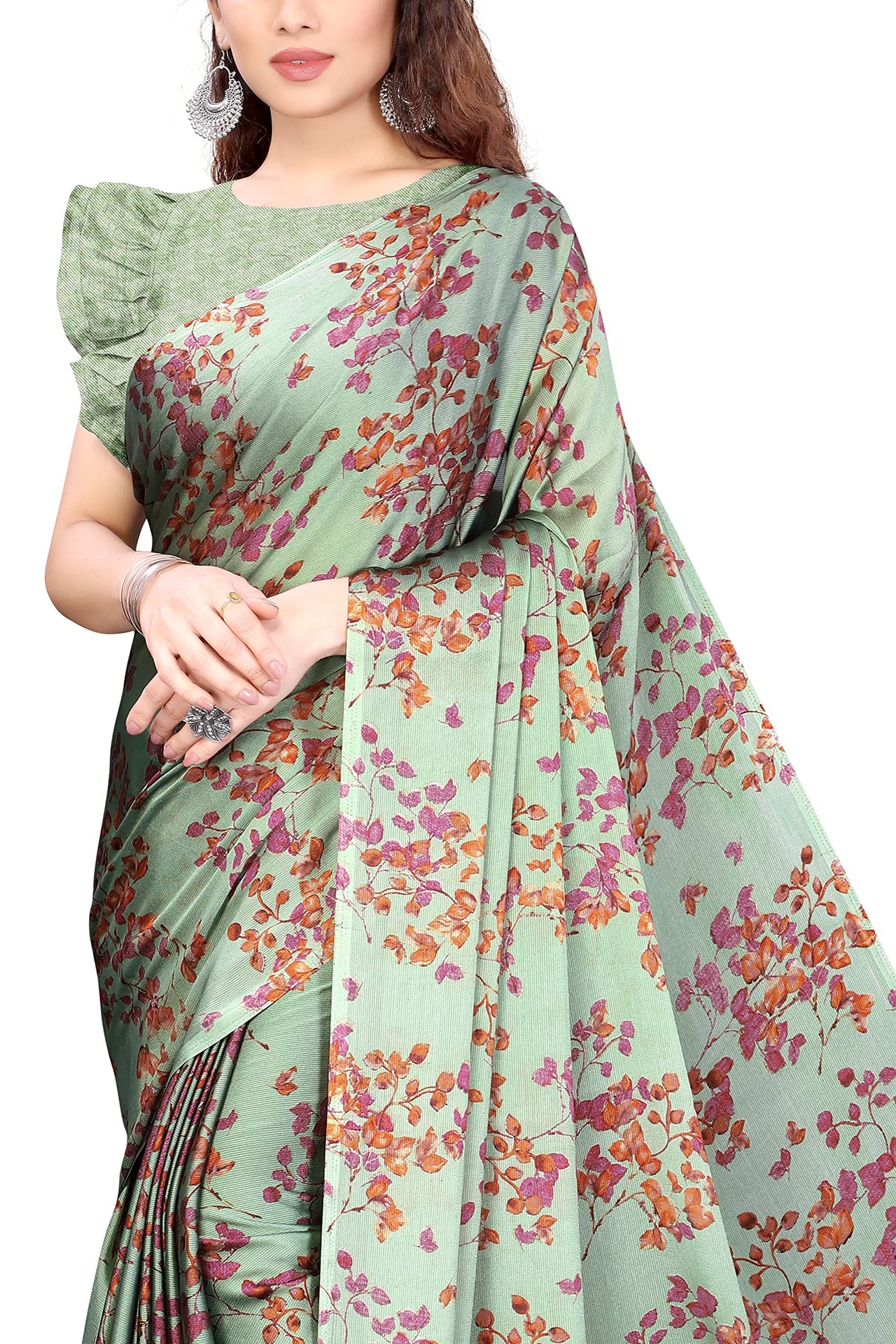 MIRCHI FASHION Women's  Stylish Chiffon Floral Printed Saree with Blouse Piece