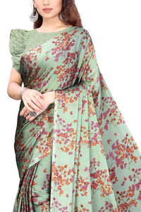 MIRCHI FASHION Women's  Stylish Chiffon Floral Printed Saree with Blouse Piece