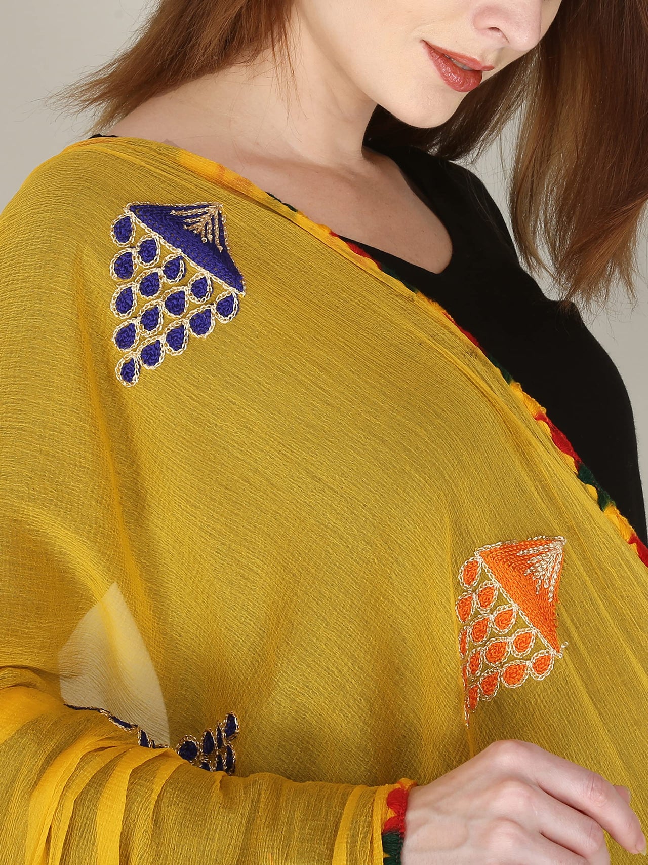 DIAMO Embroidered Chiffon Women's  Dupatta