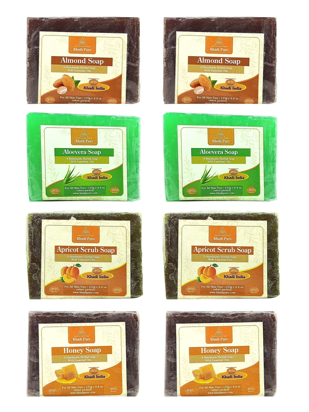 Khadi Pure Almond, Aloe Vera, Apricot & Honey Soap, 125 g (Pack of 8)