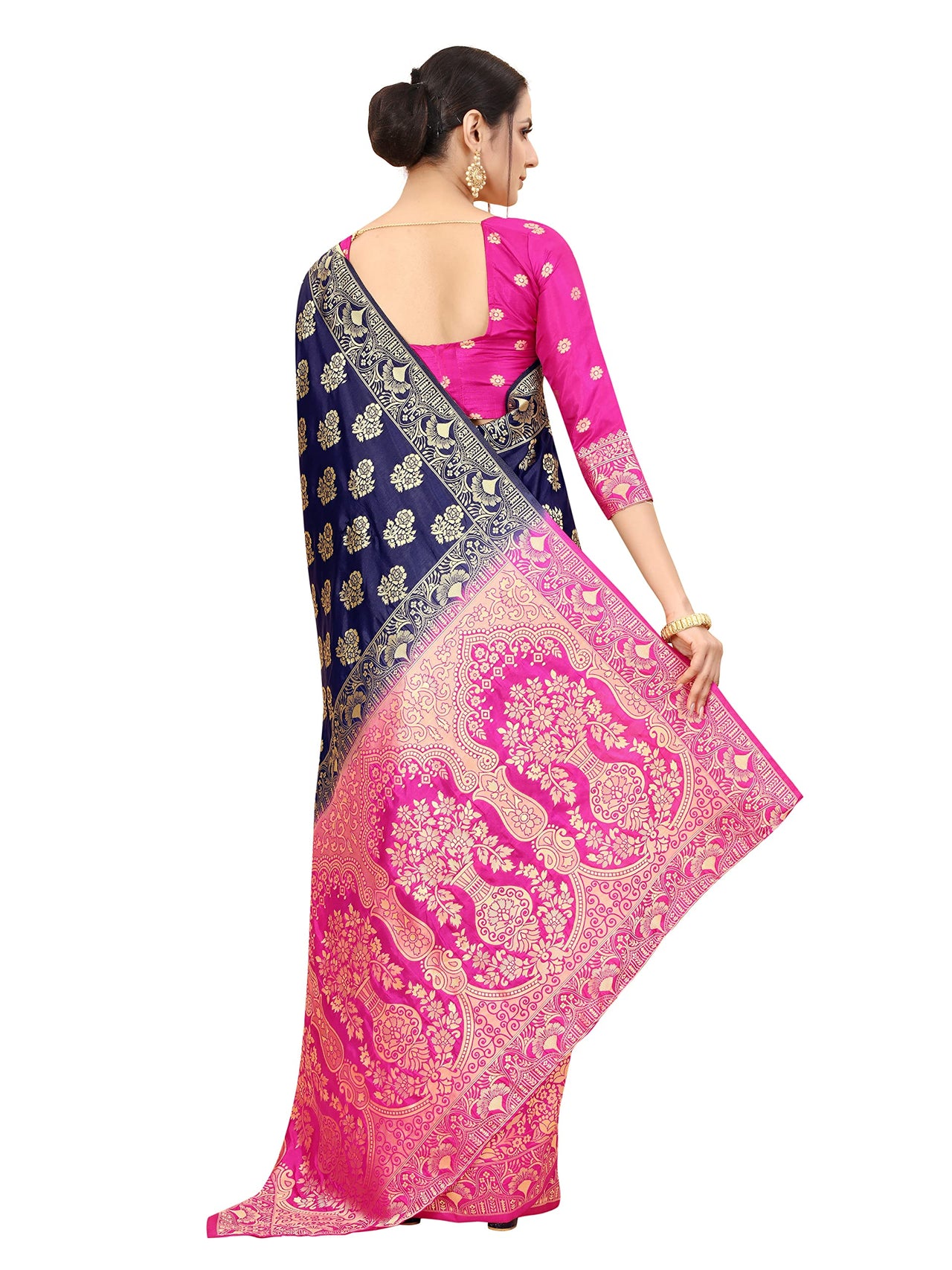 SATYAM WEAVES Women's  Banarasi Cotton Silk Saree With Blouse Piece