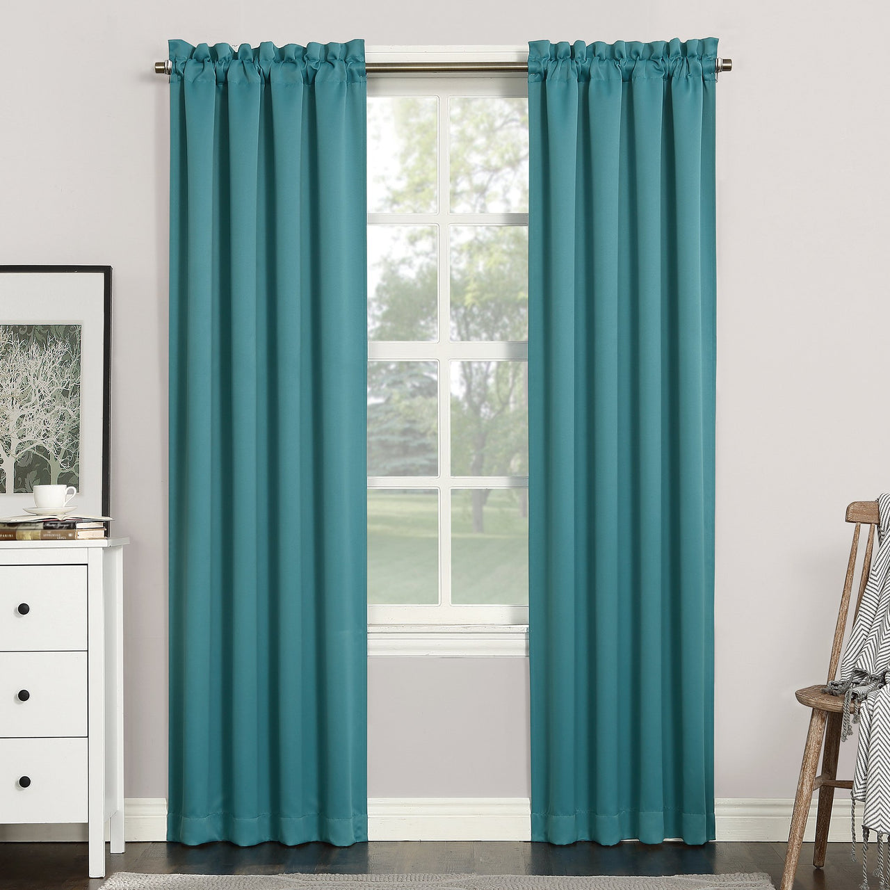 Sun Zero Easton Energy Saving Blackout Rod Pocket Curtain Panel, 40" x 63", Marine 40" x 63"
