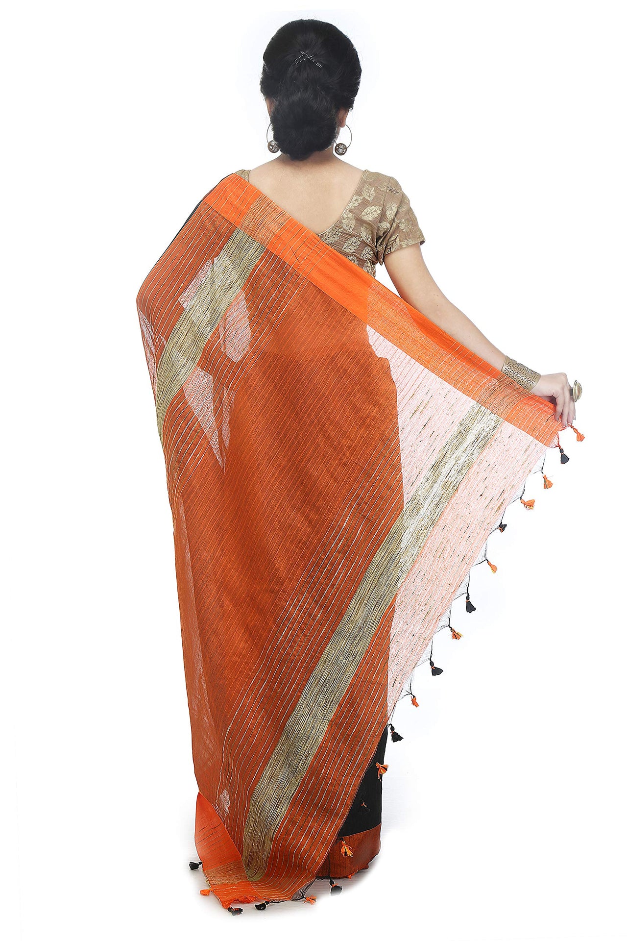 BENGAL HANDLOOM Women's  Art Silk Cotton Stripe Saree With Blouse Piece