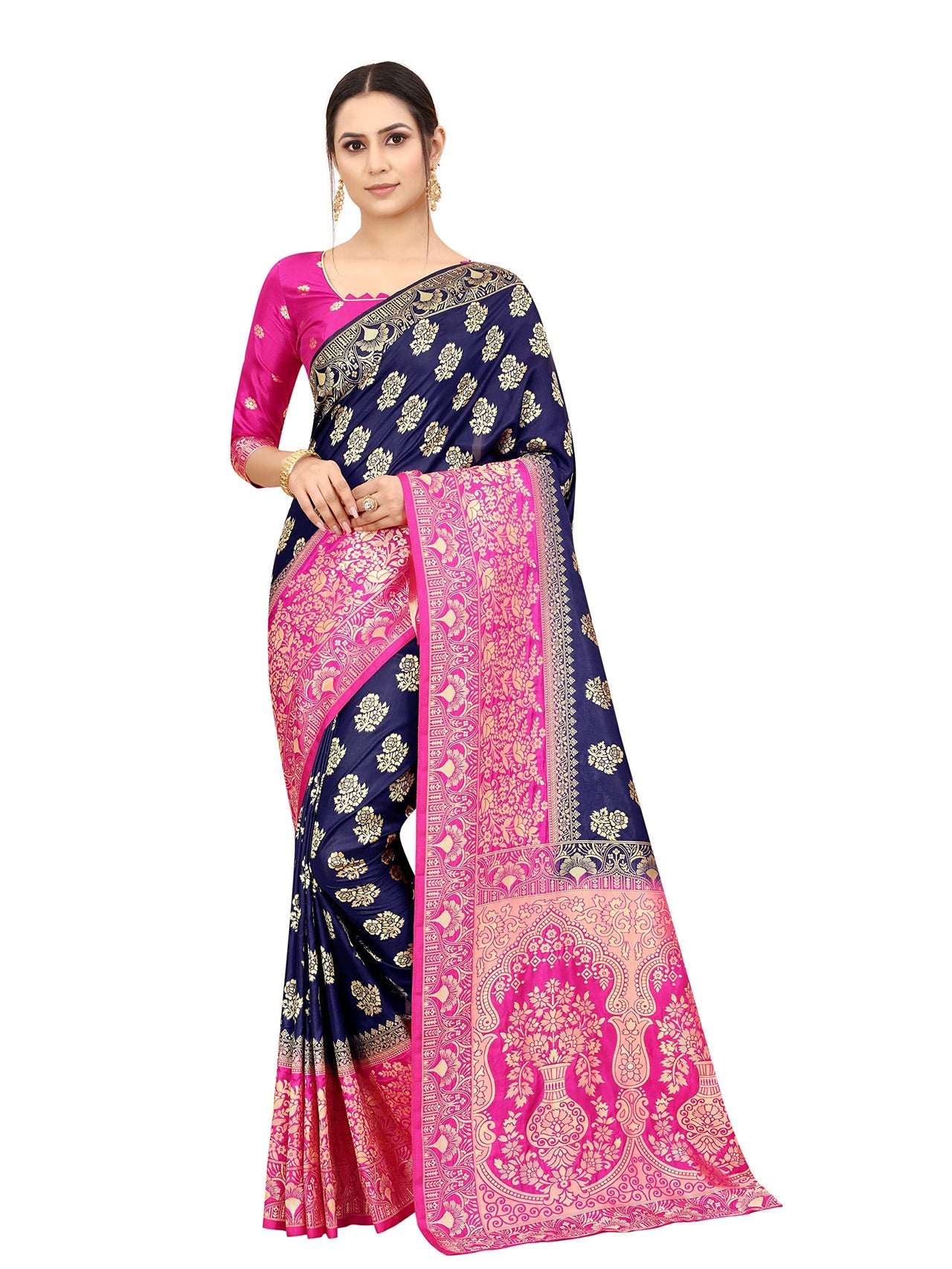 SATYAM WEAVES Women's  Banarasi Cotton Silk Saree With Blouse Piece