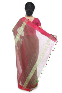 BENGAL HANDLOOM Women's  Art Silk Cotton Stripe Saree With Blouse Piece