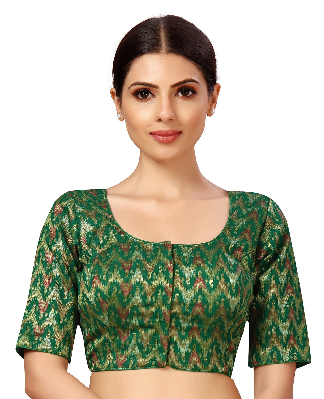 X3 Women's  Viscose Elbow Length Sleeves Soft Brocade Padded Saree Blouse