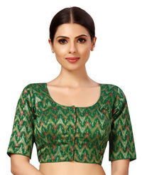 X3 Women's  Viscose Elbow Length Sleeves Soft Brocade Padded Saree Blouse
