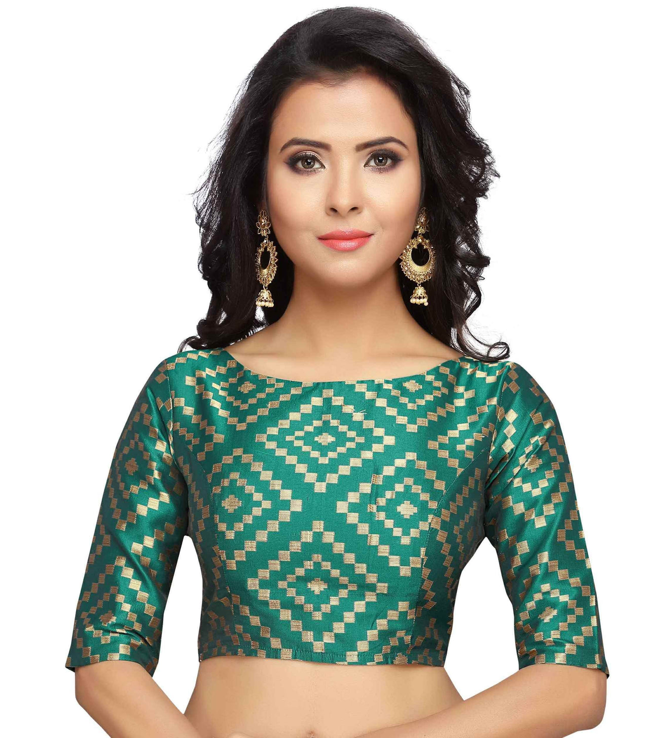 X3 Women's  Benaras Brocade Readymade Saree Blouse with Elbow Length Sleeves